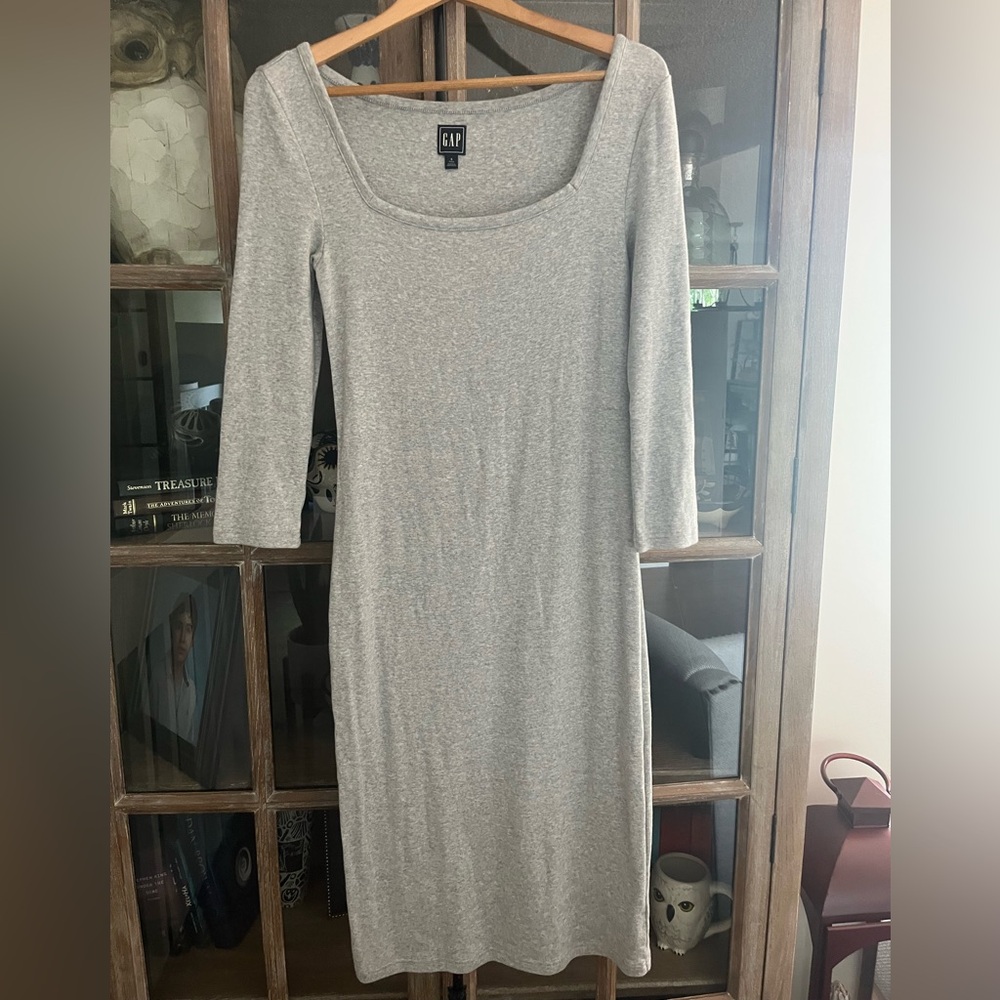 GAP Gray jersey Dress Square Neck 3/4 Sleeve